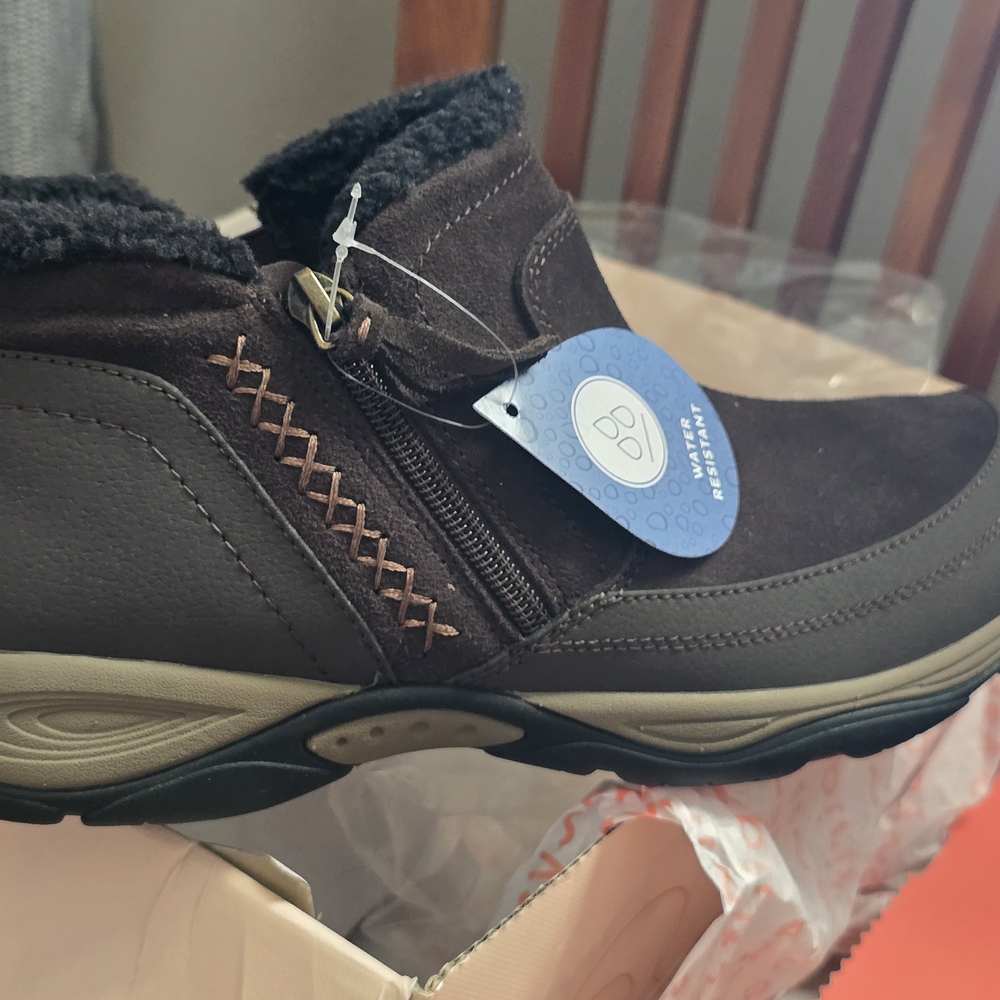 Easy Spirit Brown Ankle Booties with Side Zipper and Durable Upper